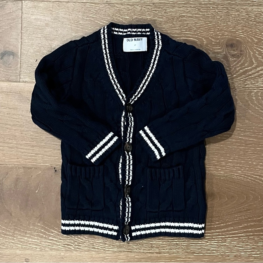 Button Front Cable Knit Cardigan Toddler Boy Kids Sweater Size 2T